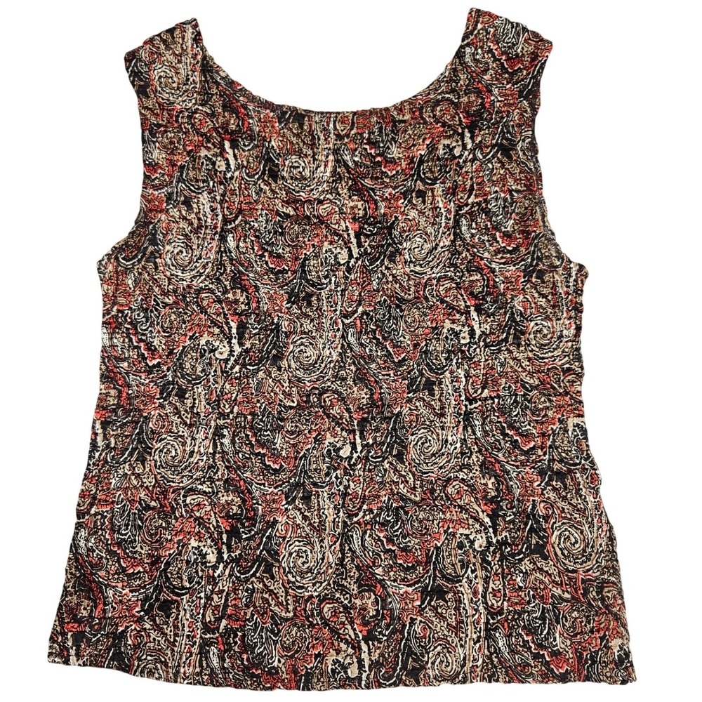 Casual Corner Annex Womens Medium Paisley Pleated Sleeveless Scoop Neck Top Red